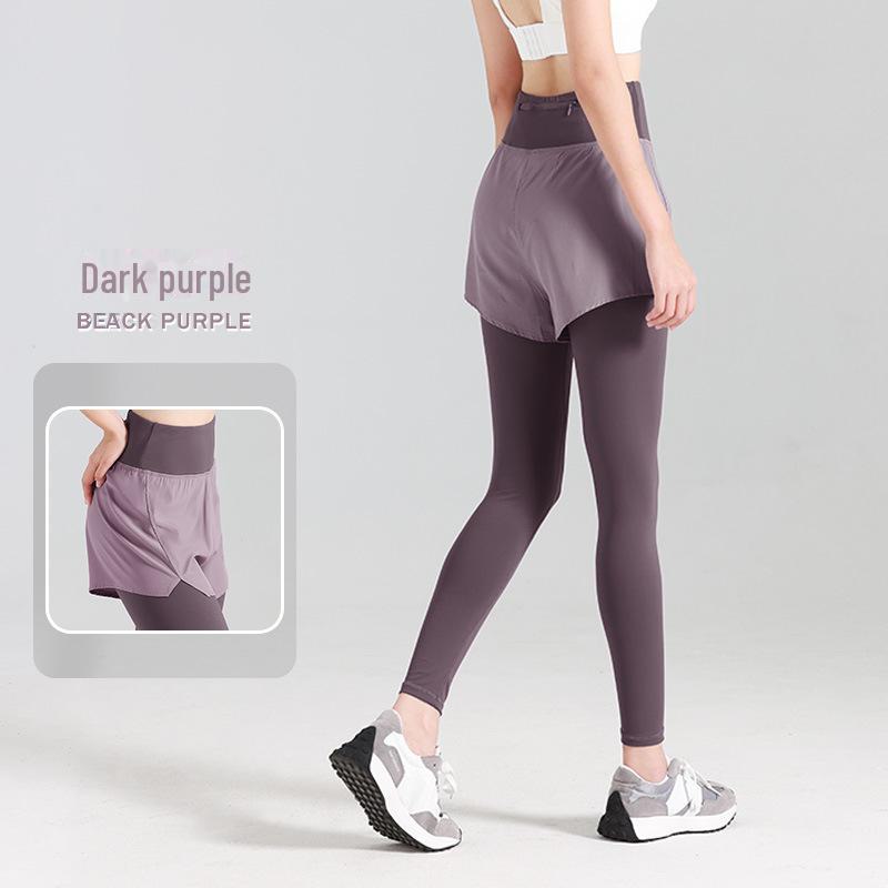 Juyitang High-Waist Two-in-One Yoga Pants with Pockets for Slimming & Hip-Lifting