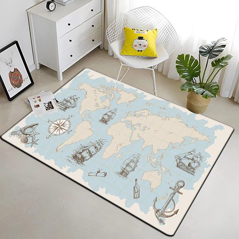 Retro navigace Mapa Vzor Dekorativní čtvercový koberec Moderní dům Obývací pokoj Podlaha Matná Ložnice Koberec Umění Plakát Podložka Vějíře Dárek