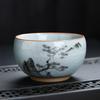 Tea Cup Ceramic Tasting Cup Hand-painted Ru Kiln Crackle Glaze Nurturing Pu'er Kung Fu Single Cup Retro Master Cup with PrintLOG