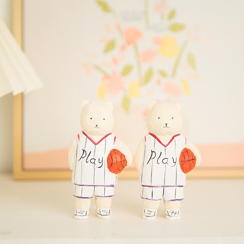 Wooden Craft Figurine With Basketball Bear And Bunny For Home Decor And Giftgiving
