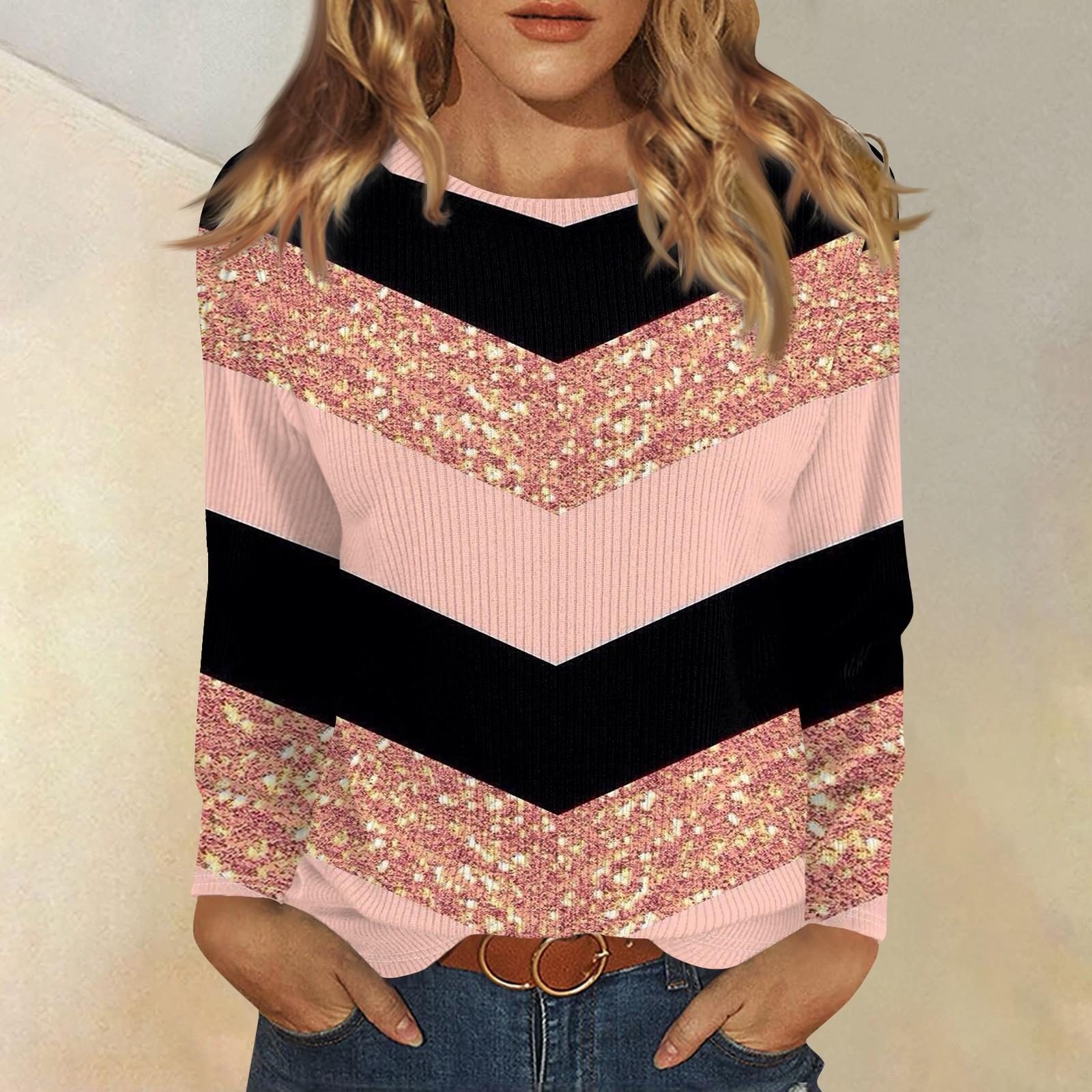 

Длинные рукава топы для женщин футболка повседневные принты топы футболка круглый вырез пуловер блузка L