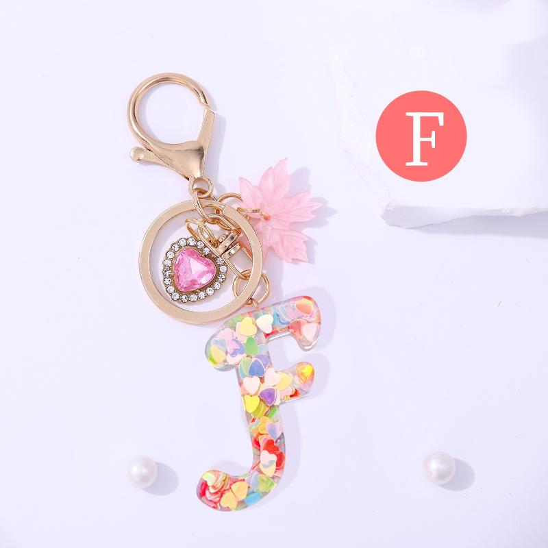 Fashion Pink A To Z Letter Keychain 26 Initials Alphabet Heart Pendant Car Keyring Backpack Hanging Decoration Couple Gift