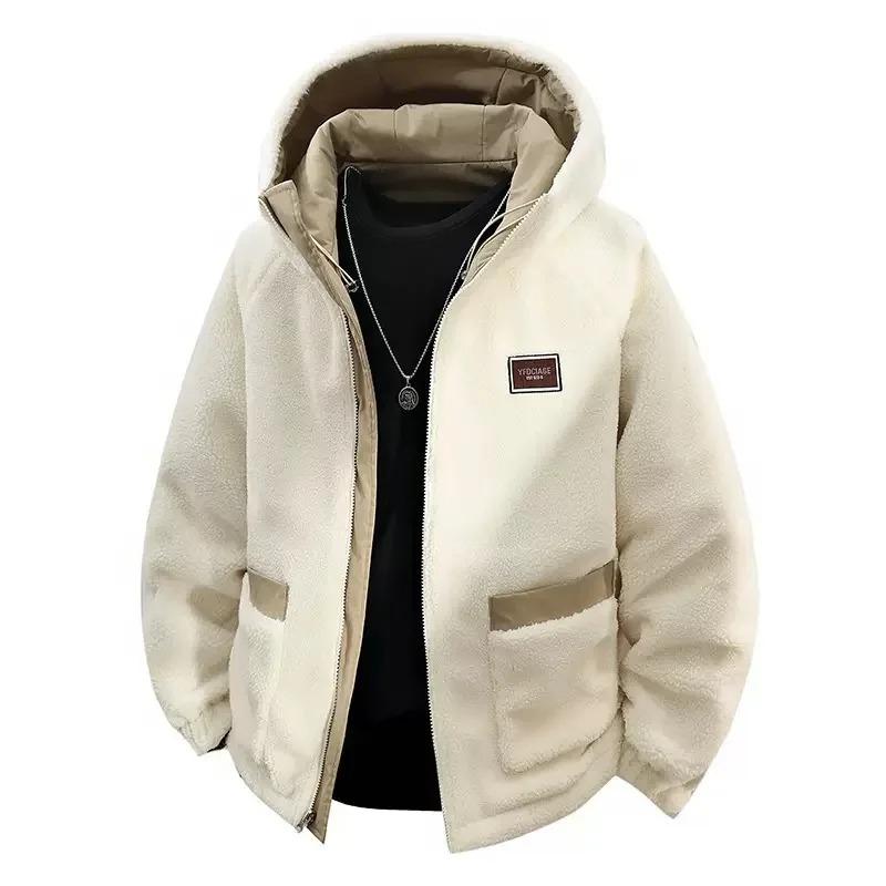 Winter Fashion Trend with Thick Fleece and Warm Hooded Jacket for Men's Casual Loose Sports Plus Large Size Jacket