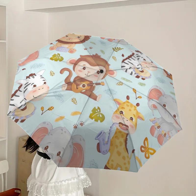 1pc Safari Animals Playing Instruments Umbrella with Plastic Handle,Suitable for All Seasons Home Travel Outdoor UmbrellaDD059