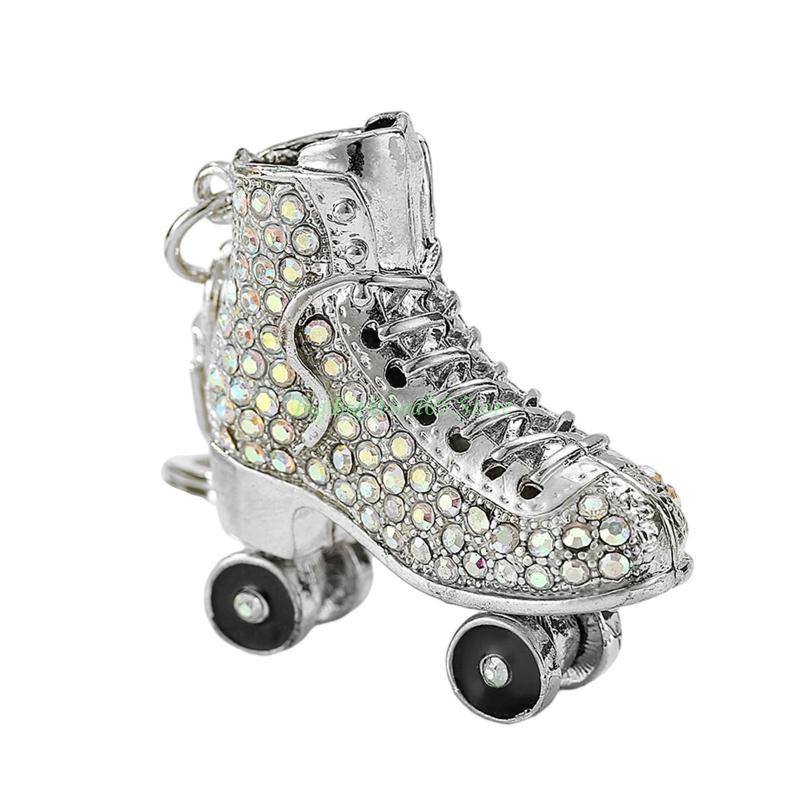 24TE Ice Skates Keychain Sparkling Crystal for Rhinestone Keyrings Car Bag Pendant Purse Handbag Charm for Women Girls