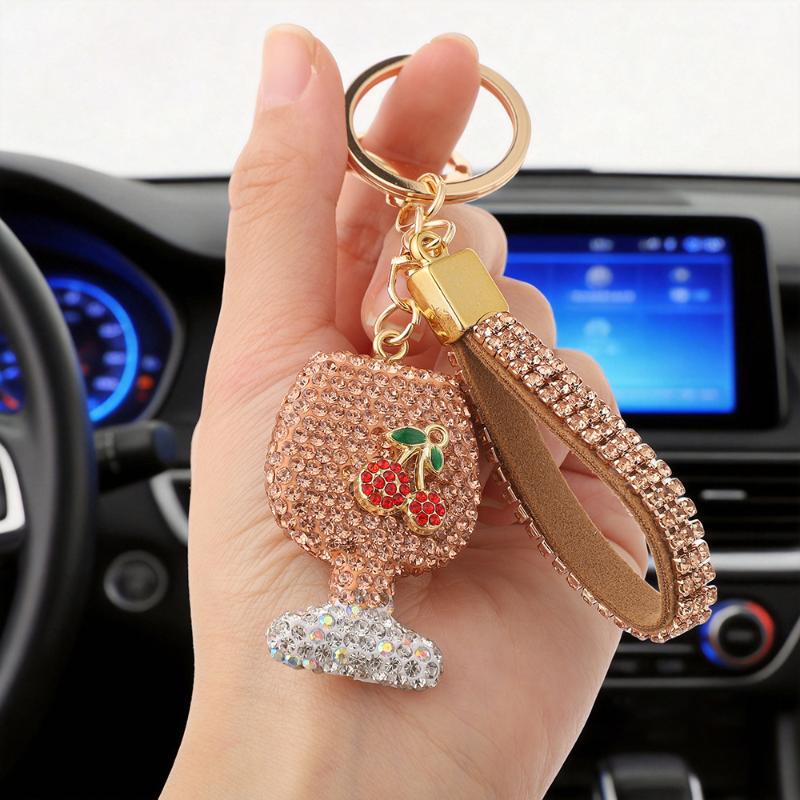 Shining Diamond Inlay Glass Cup Key Chain Car High-End Key Ring Lady Bag Delicate Pendant Ornaments Jewelry