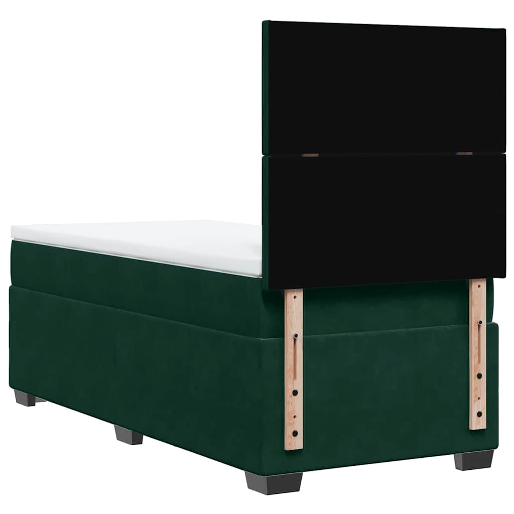 Box Spring Bed with Mattress Dark Green 80 X 200 Cm Velvet