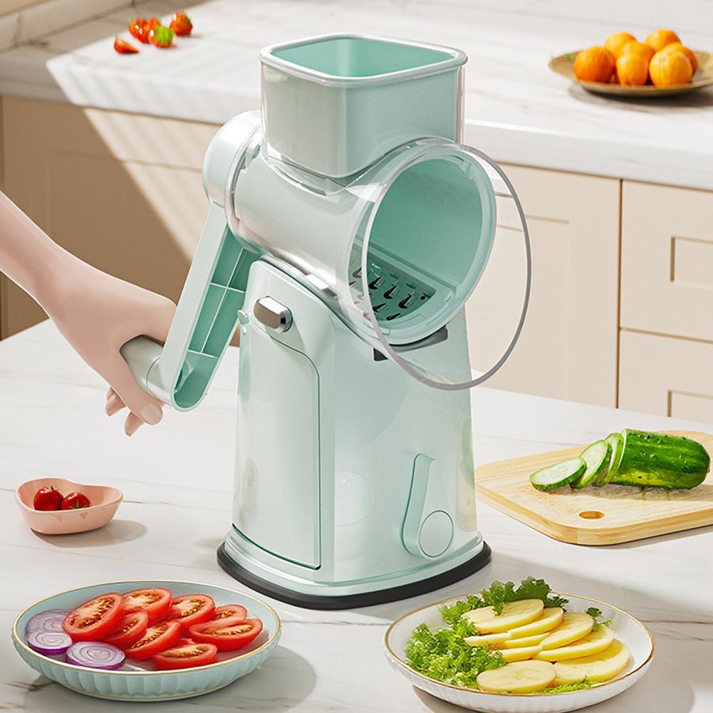 Non-slip Base Grater 5-in-1 Rotary Cheese Grater with Suction Base Stainless Steel Vegetable Slicer Hand Kitchen for Efficient