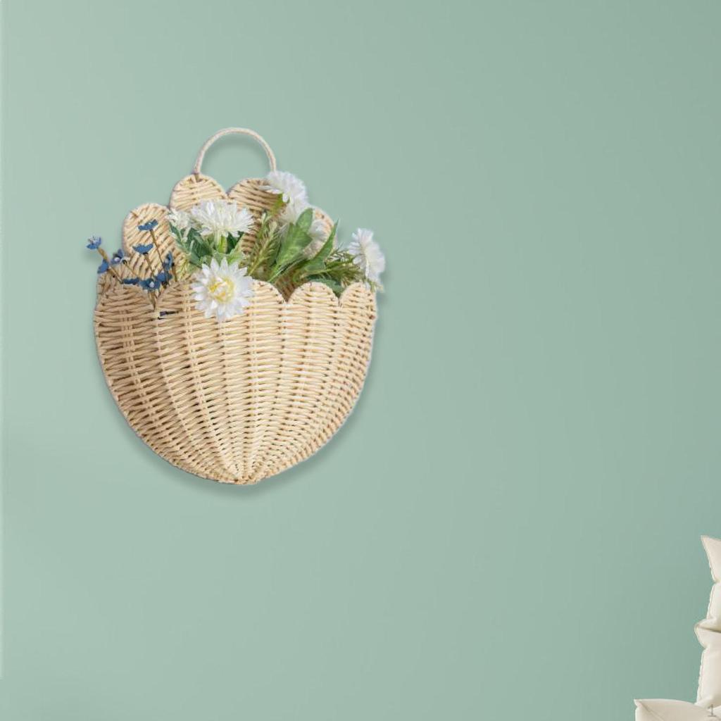 Wall Hanging Basket Storage Imitation Rattan Bedroom Multifunctional Flowers
