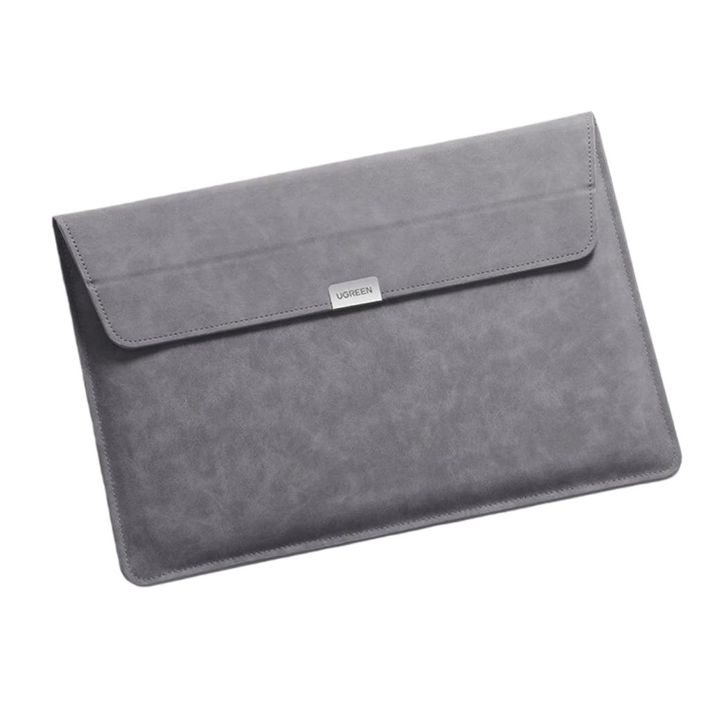UGREEN Laptop Sleeve 16-Inch, Storage Bag Protective Cover PU Leather, Compatible with All Computers, Can Be Used As Stand, Gray