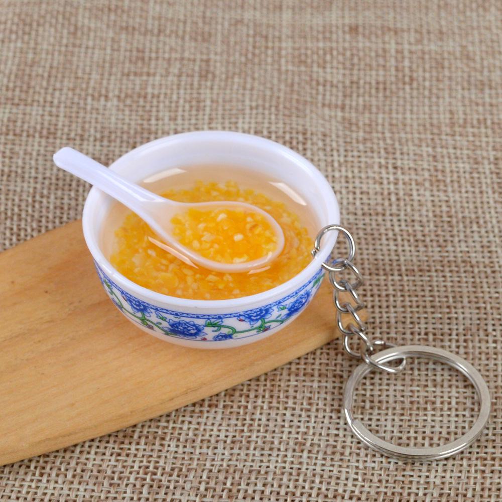 Chinese Style Realistic Noodle Keychain, 4cm Blue and White Porcelain Bowl, Food Play Prop.