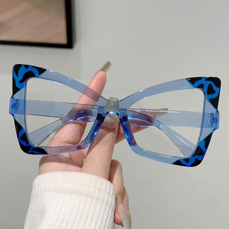Butterfly Shaped Glasses Women Fashion Oversize Blue Light Blocking Optical Frames Trendy Patchwork Rim Design Eyeglasses