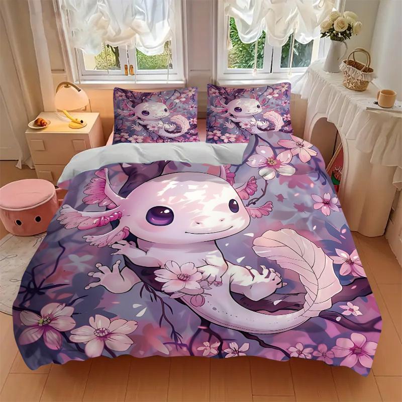 3pcs Axolotl On a Tree Printed Duvet Cover Set (1 * Cover+2 * Pillowcase, Without Core), Suitable for Home Bedroom, Guest Room, Dormitory Decorat
