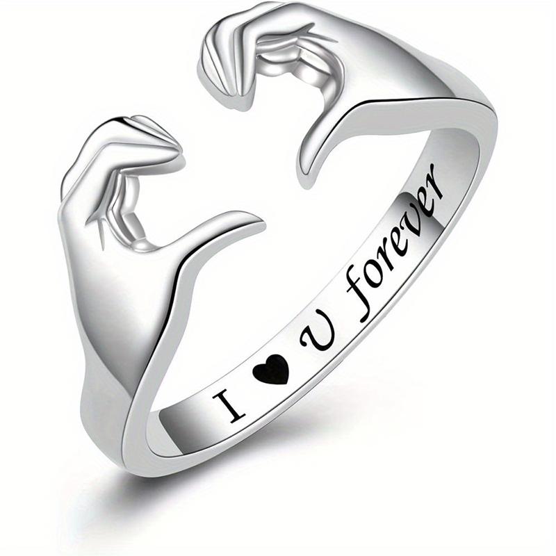 Huitan Special Hand Gesture Heart Opening Ring for Women Party Finger Accessories Romantic Metal Jewelry for Lady Wedding GiftGood Product