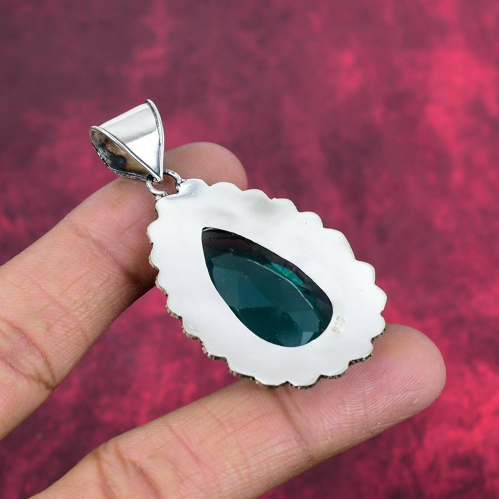 Wisiorek z apatytu akwamarynowego, wisiorek ze srebra próby 925, ręcznie robiona biżuteria z kamieni szlachetnych, prezent dla żony, nowy wisiorek