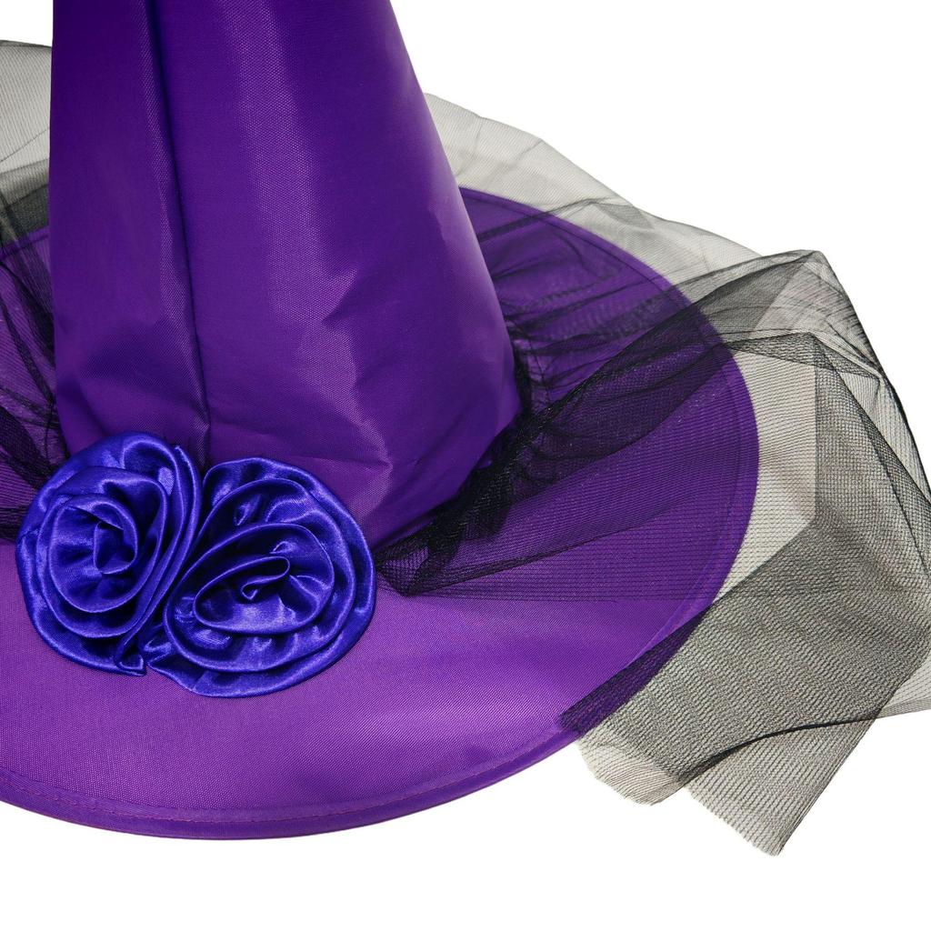 Children and Adults Halloween Rose Mesh Witch Hat Costume