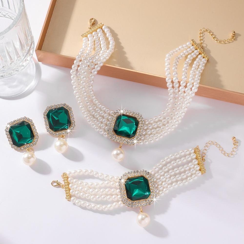 3Pcs/set Luxury Women'S Fashion Jewelry Set Imitation Pearl Rhinestone Jewelry Set Party