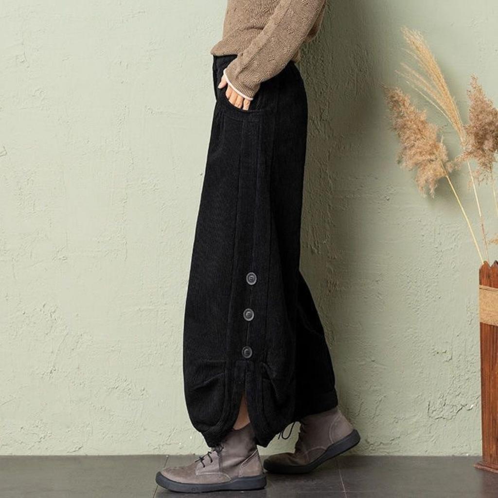 Autumn/Winter Corduroy Dad Wide Leg Pants Women's Autumn/Winter New Style Striped Velvet Loose Nine Cent Boots Pants