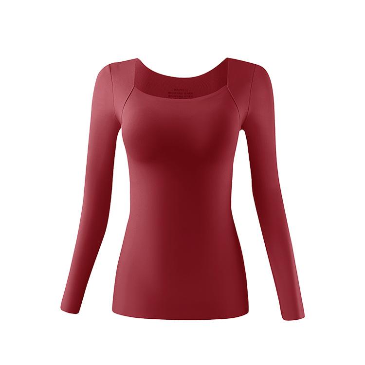Light and warm square collar skin clothes, warm long-sleeved autumn and winter with chest pads, slim fit and bottom integrated bra