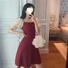 New summer off-shoulder square collar sexy dress women's waist slim and thin bubble sleeve skirt