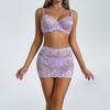 Lavender Lace Lingerie Set With Bra Skirt Bow And Matching Panties