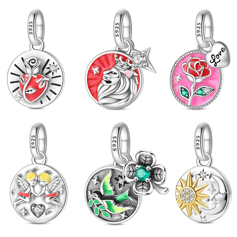 New Exquisite 925 Silver Lion Amulet Sun Moon Stars Angel Charms Beads Fit Bracelets Or Necklace Fine DIY Jewelry Gifts