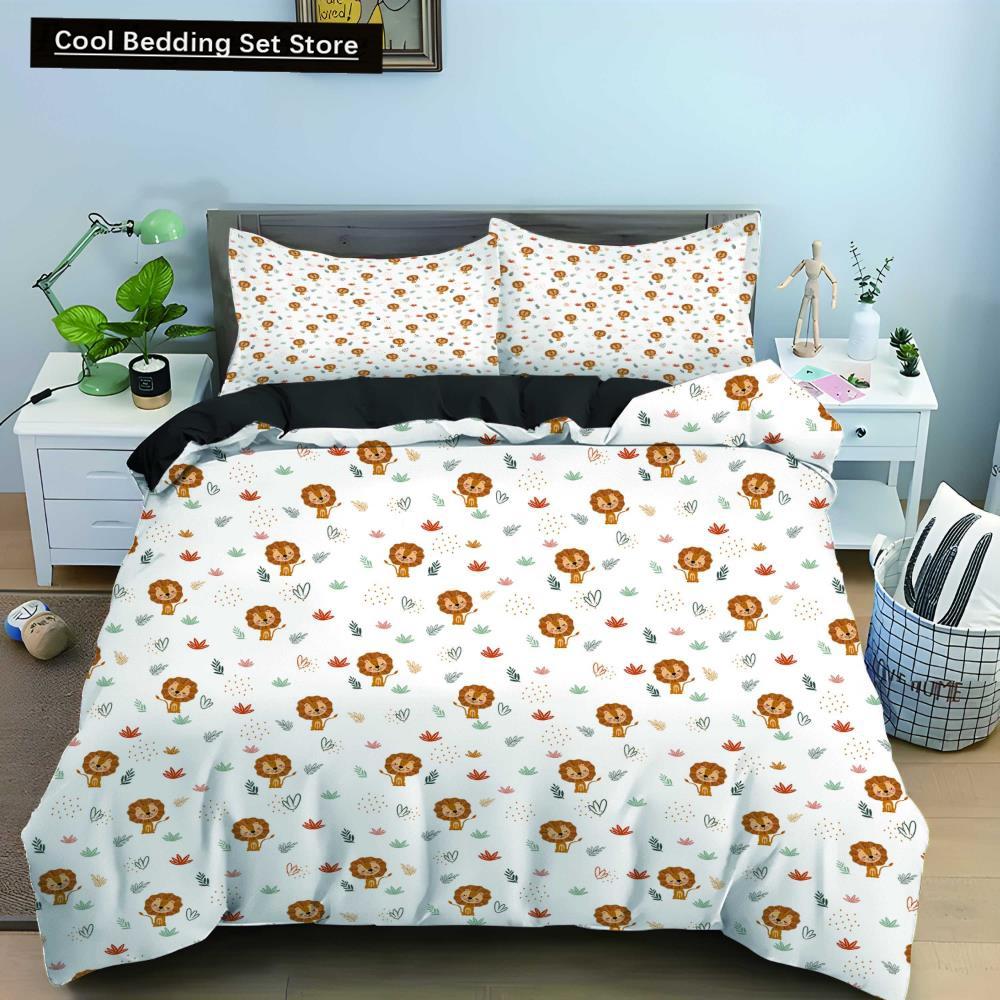 Comforter Cartoon Animal King Queen Elephant Tiger Lion Rhinoceros Bedding Set Wildlife Polyester Comforter