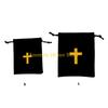 F26C Pack Of 10 Velvets Drawstring Bags Rosary Bags Jewelry Gift Pouches Featurings Crosses Designs For Jewelry Storage