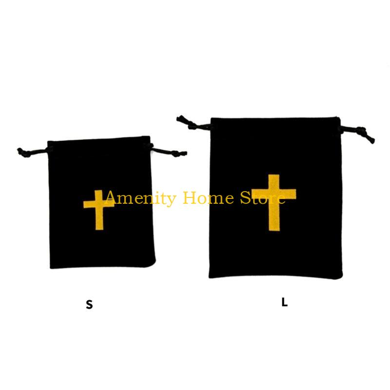 F26C Pack Of 10 Velvets Drawstring Bags Rosary Bags Jewelry Gift Pouches Featurings Crosses Designs For Jewelry Storage