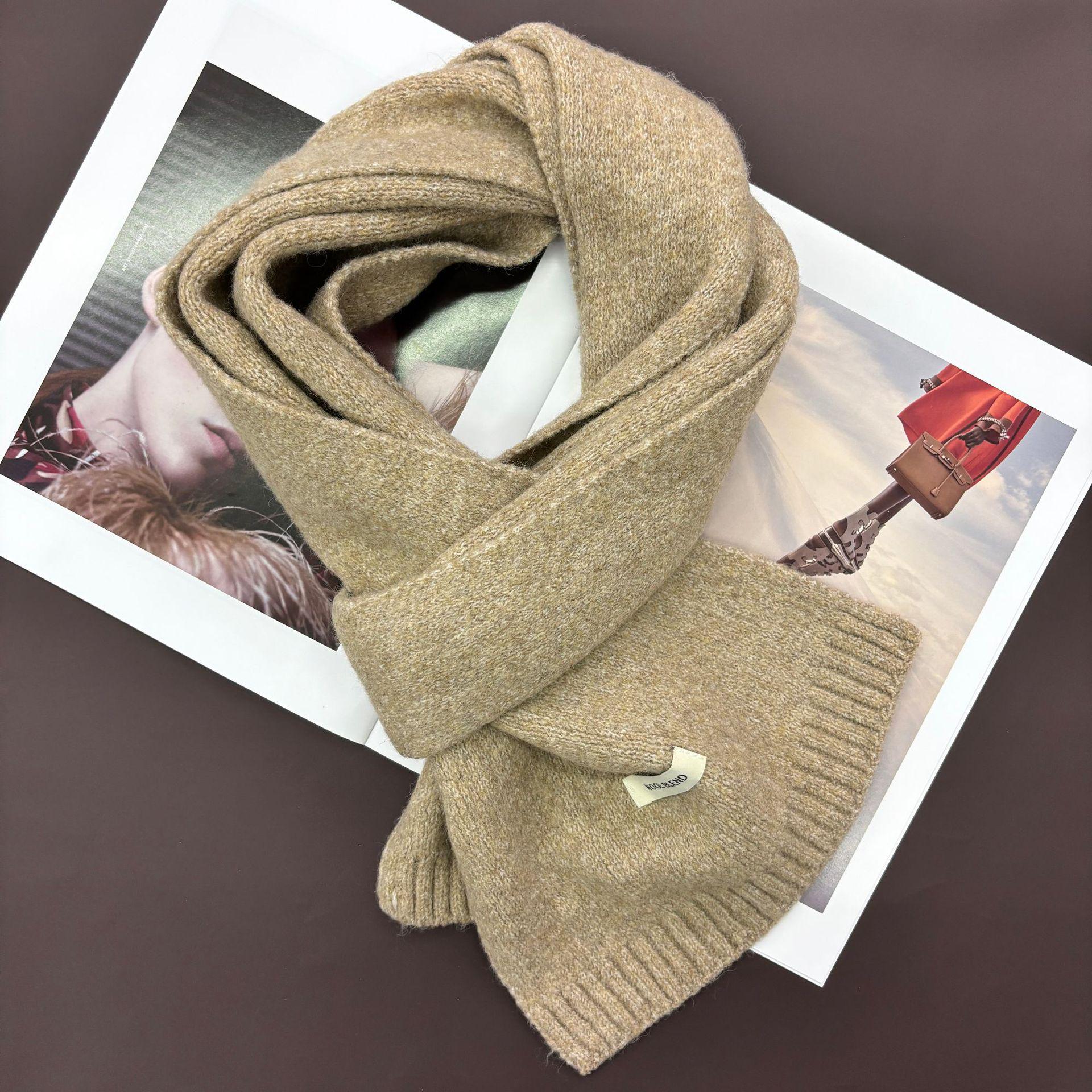 

Women s Wool Blend Knitted Scarf - Solid Color, Autumn/Winter, Korean Style, Warm & Comfortable Neck Protection 160CM