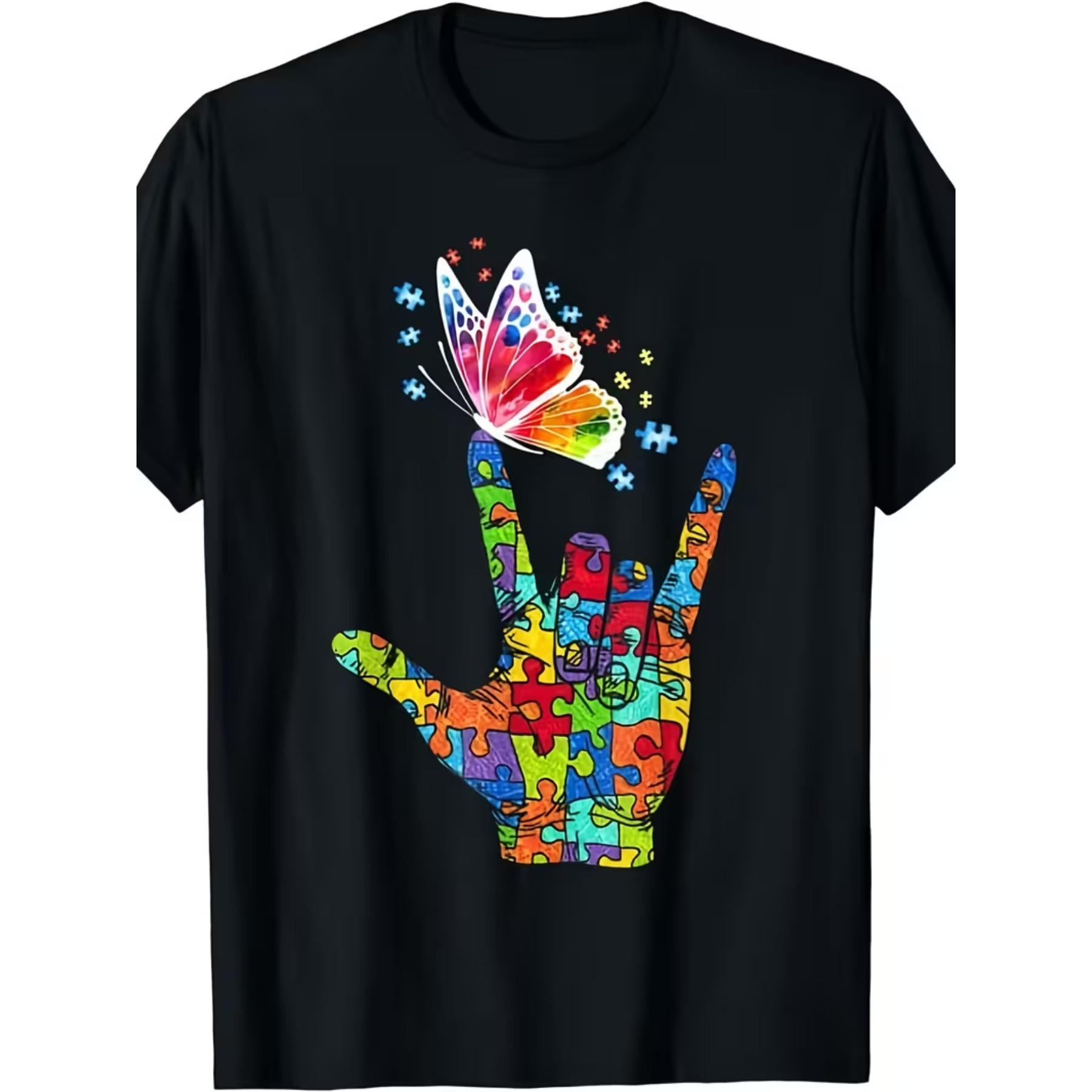 I Love You Hand Sign Language Butterfly Autism Awareness T Shirt S