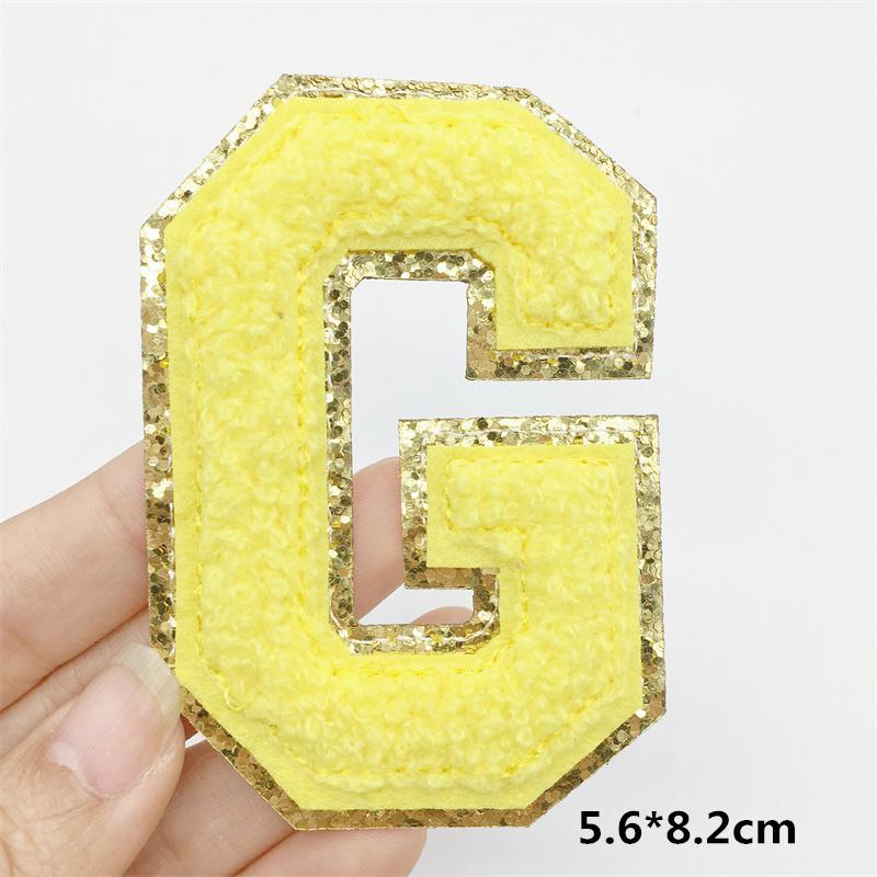 A-Z Big Size Letter Patches For Clothing Yellow Color Iron On Patches On Clothes Sew On Stickers Applications(8Cm)