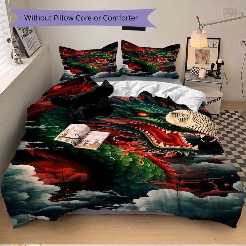 

3 шт. Комплект пододеяльника с рисунком дракона - Включает 1 пододеяльник и 2 наволочки, без одеяла, для любого сезона, домашний декор yy251111068 135x200cm