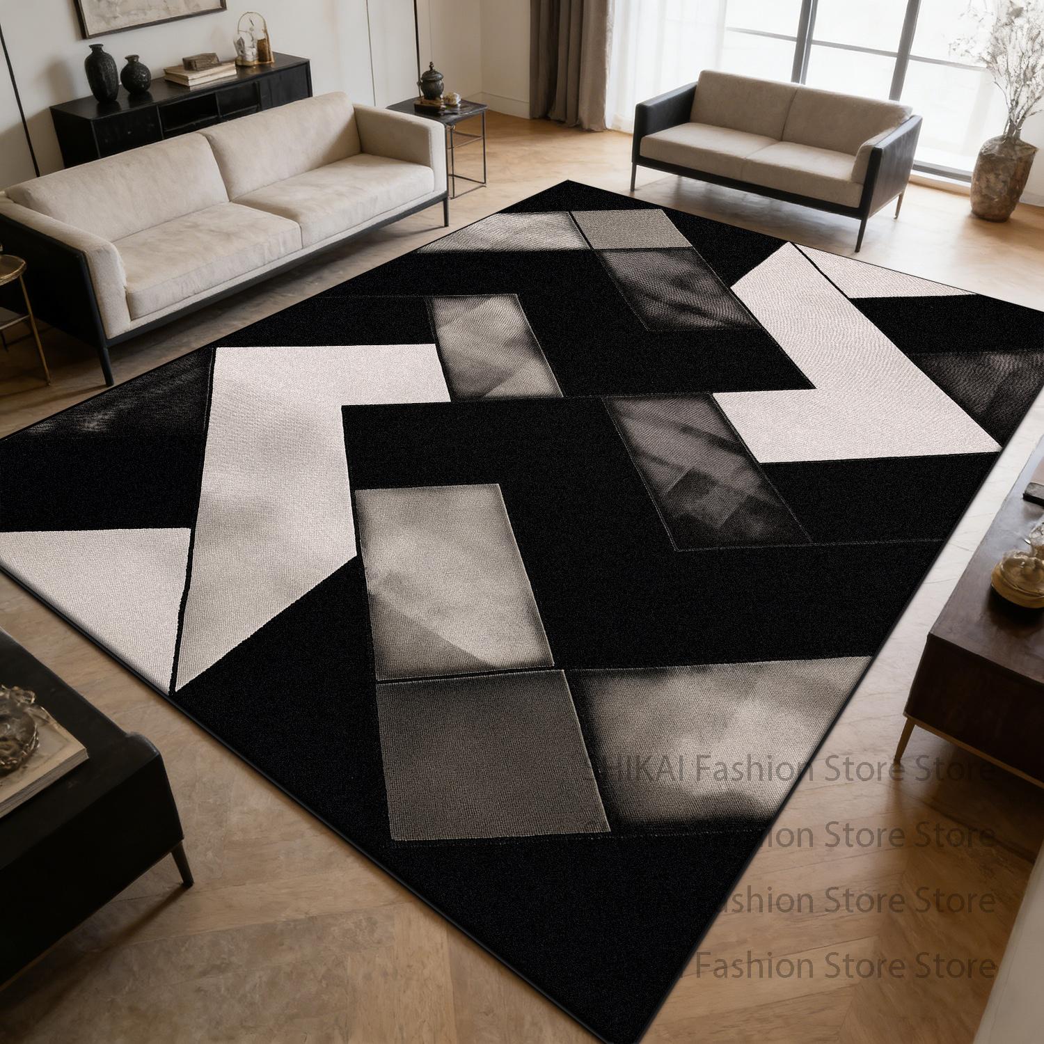 

Modern Grey White Geometry Living Room Carpet Decoration Bedroom Bedside Antiskid Fluffy Rug Washable Soft Large Area Floor Mats 60x90cm