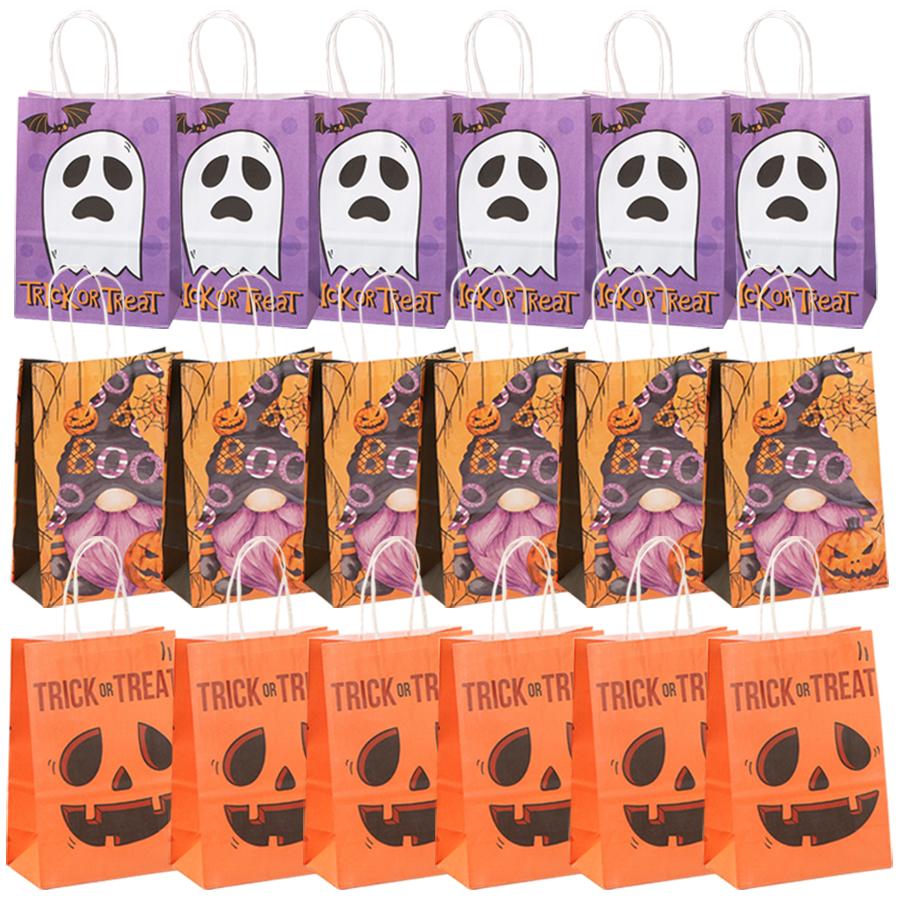 6pcs Halloween Theme Gift Paper Packaging Bag Reusable Eco-friendly Party Goodie Bag Creative Gift Bag Party Favor Supplies