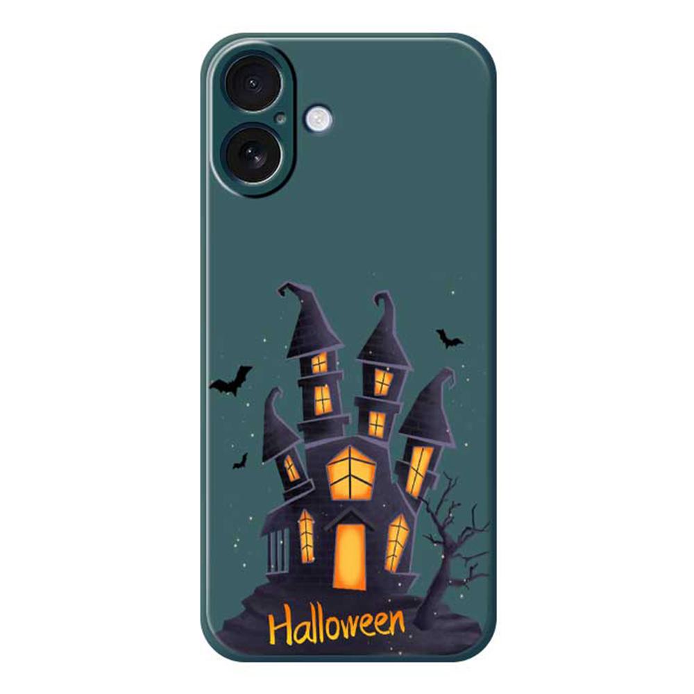 For iPhone 17 Case Halloween Castle Pattern Printing Straight Edge TPU Phone Back Cover B