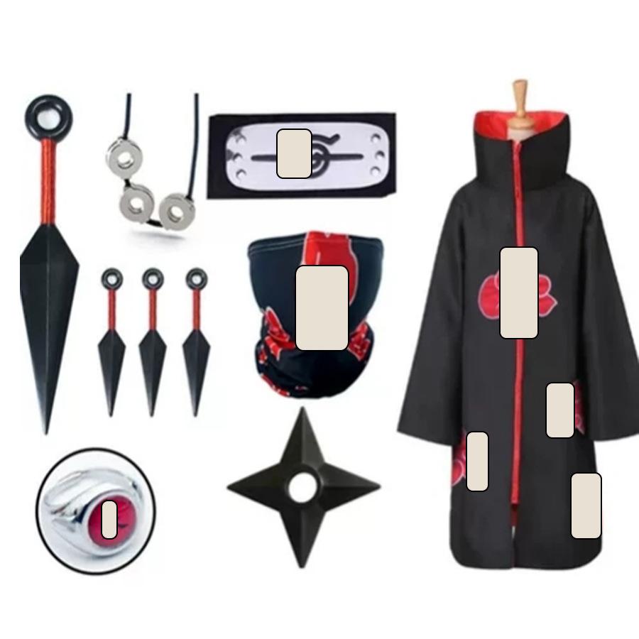 Hot Sale Anime Ninja Akatsuki Organization Cloak Set Forehead Ring Headband Necklace Kuwo Handsword Set