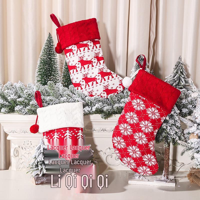 Knitted Wool Christmas Stocking - Tree Ornaments & Gift Bags for Children's Holiday Gifts & Candy