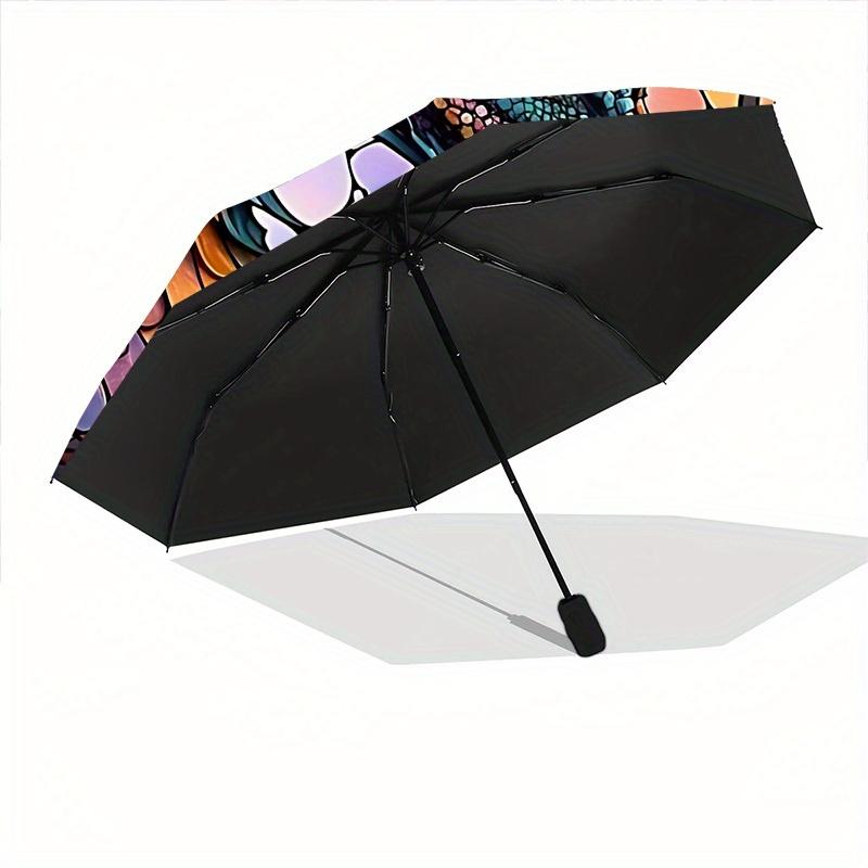 1pc Stained Glass Dragon Compact Travel Umbrella, Automatic Folding Lightweight Windproof 8-Bone Reinforced Design, 012087