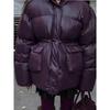 Winter Warm Burgundy Thicken Cotton Jacket Women Elegant Stand Collar Lace Up Pocket Zipper Coat Fashion Female Street Outerwear