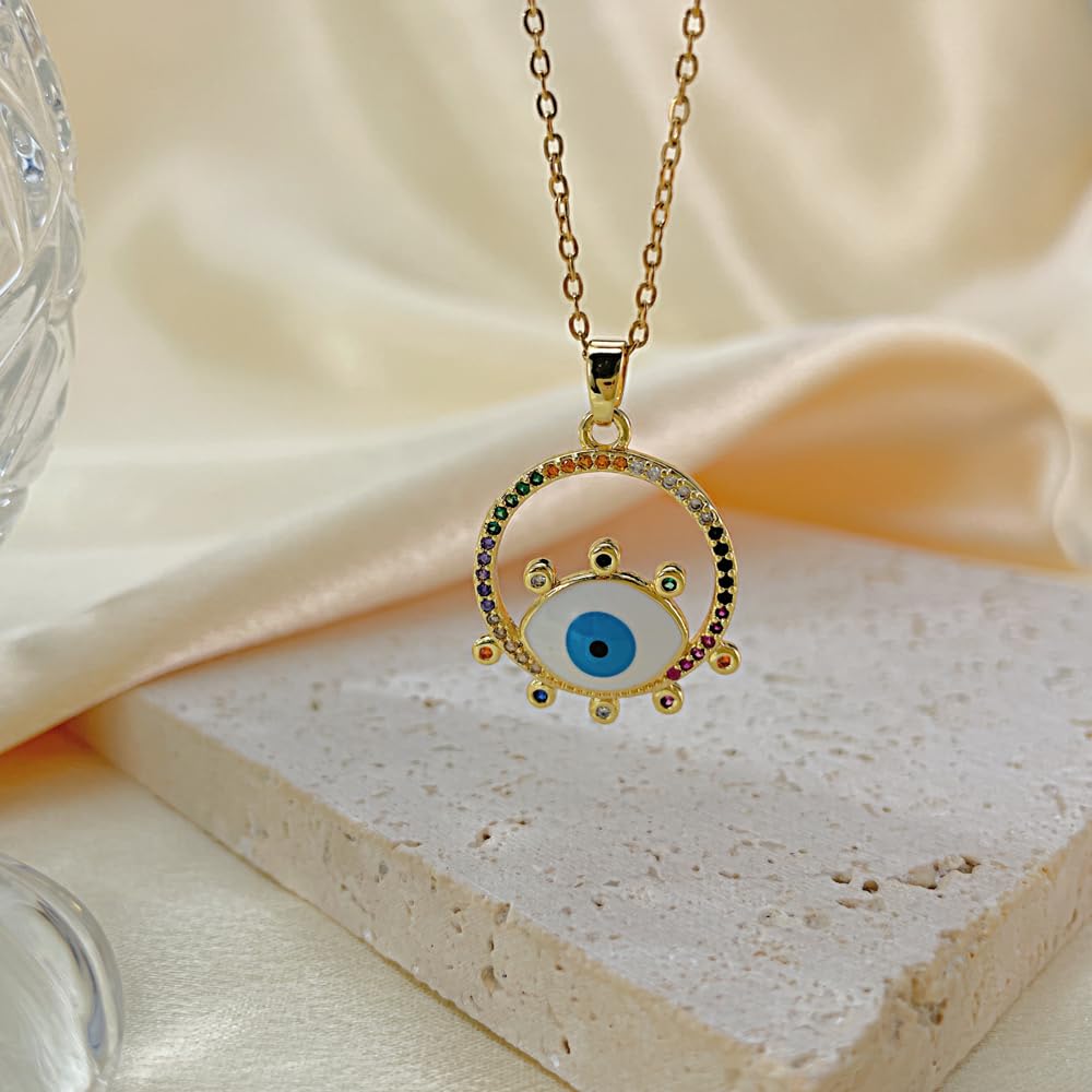 Gold Hamsa Hand Eye Stainless Steel Hypoallergenic To Coin Hip Hop Thanksgiving Accessories Colored [Rockyu] Women's Necklace, Necklace, Coin, Devil's