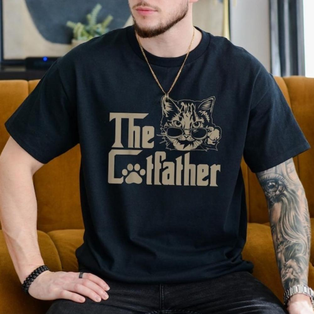 The Meowfather Shirt Funny Retro Cat Dad Tee for Men Sarcastic Pet Lover Gift Mafia Parody Humo
