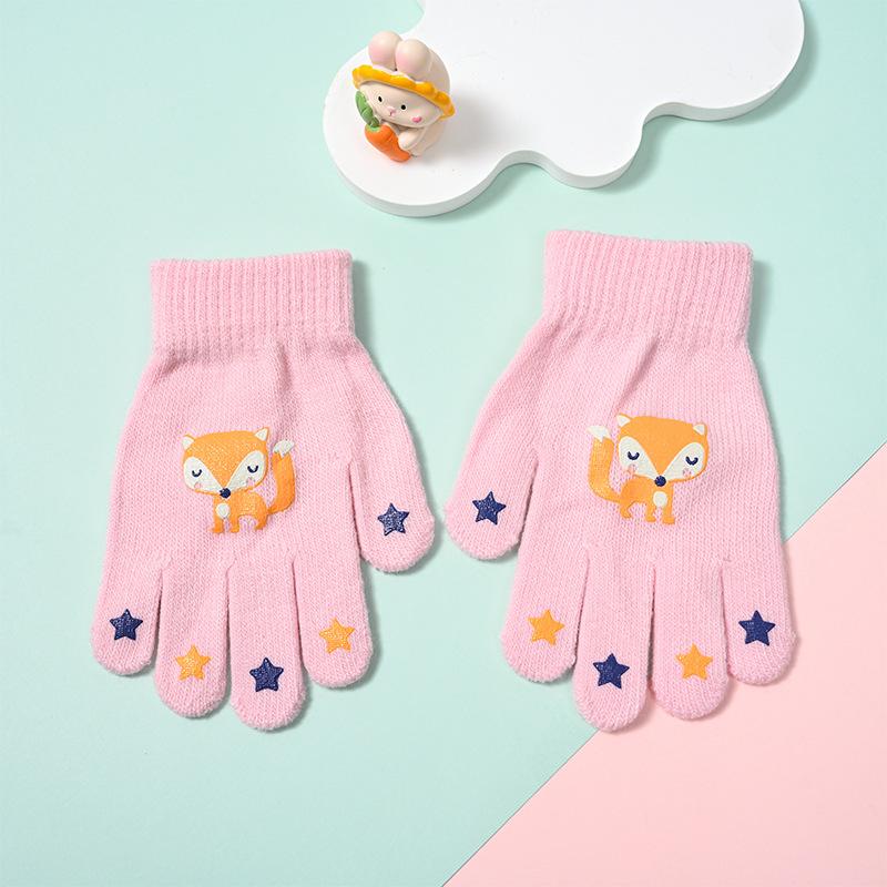 

Childrens Winter Gloves Cartoon Pattern Warm Five Finger Gloves for Toddler Boys and Girls розовый