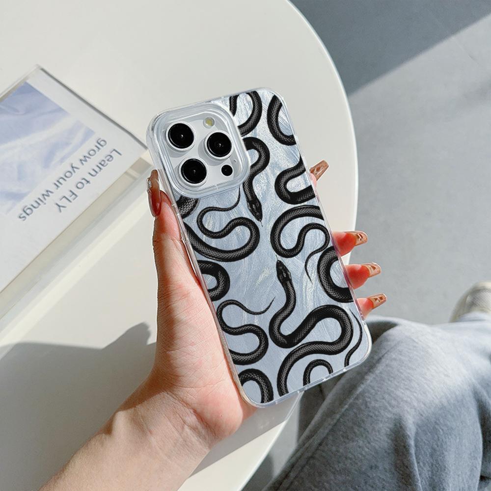 

Чехол N72 Black Gold Snake art Clear Frame для Samsung S25 Ultra iPhone 16 13 Pro Max Xiaomi Redmi Note 13 с текстурой перьев из шифона и серебряным покрытием itel RS4