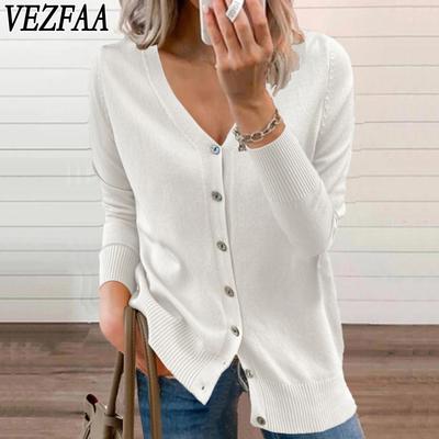 Women's Fashion Casual Fall Winter Solid Color Print Long Sleeve V-Neck Sweaters