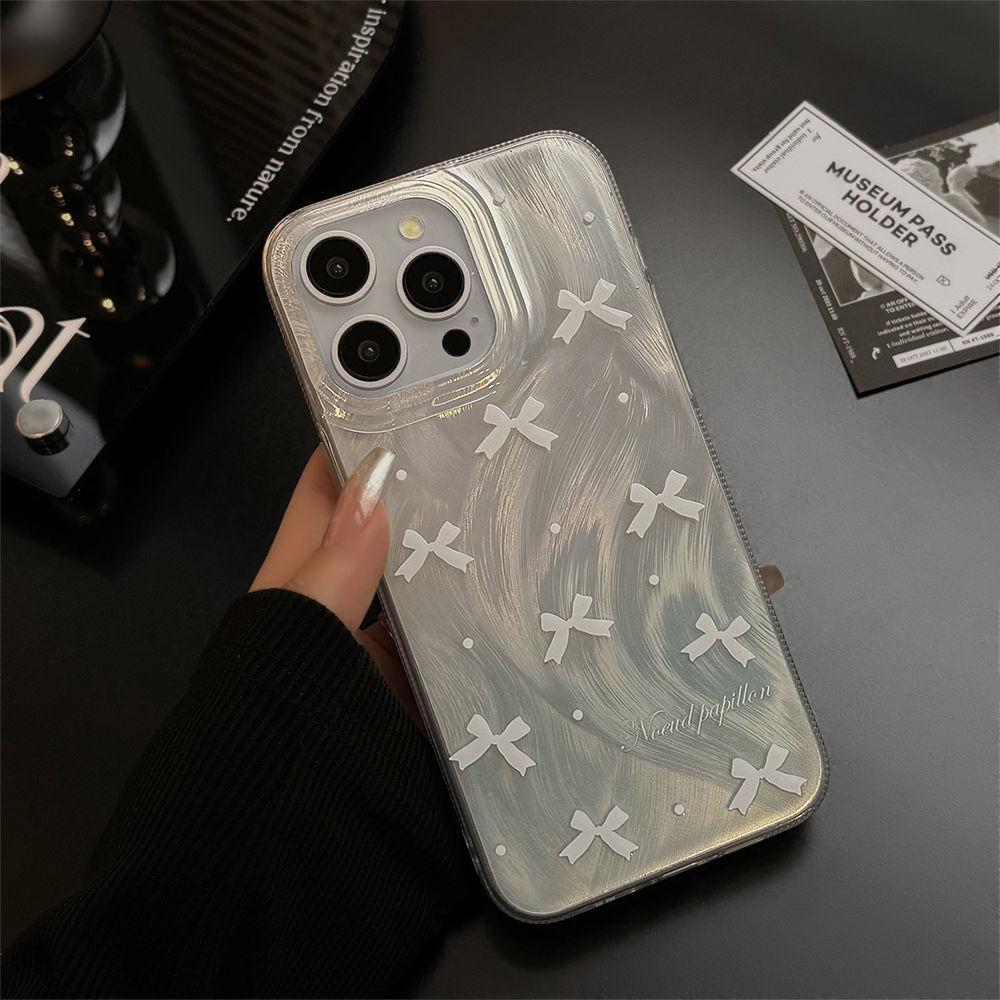 Luxury Laser Silver Bow Knot Case for iPhone 17 Air 16 15 14 13 12 11 Pro Max Plus 16E 7 8 SE2 X XS XR Shockproof Bumper Fundas