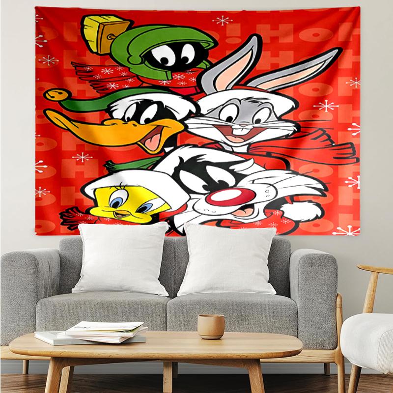 Looney Tunes Print Tapestry, Backdrop, Easy Setup, Ideal for Bedroom, Office & Living Room, with Aesthetic Wall Hanging Decor.