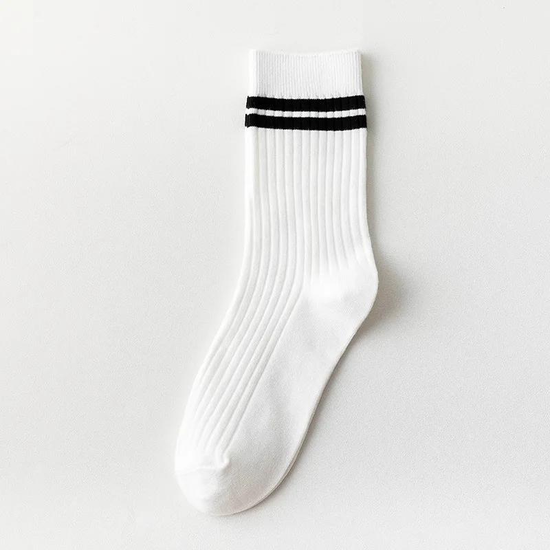 Korean White Orange Striped Socks Women Sport Socks Soft Breathable for High School Students Girls Cotton Long Socks