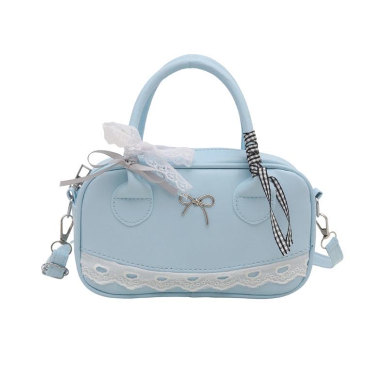 Кожаные сумки-сатчелы для женщин, сумка-тоут на плечо, милые банты, сумка кроссбоди, кошелек, сумка с верхней ручкой и съемным ремнем синий