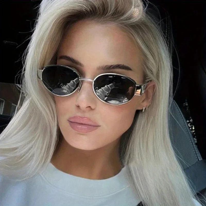 Trendy Oval Sunglasses for Women Men Classic Metal Frame Sun Glasses UV Protection Stylish Shades